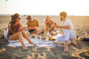 Friends enjoy outdoor picnic