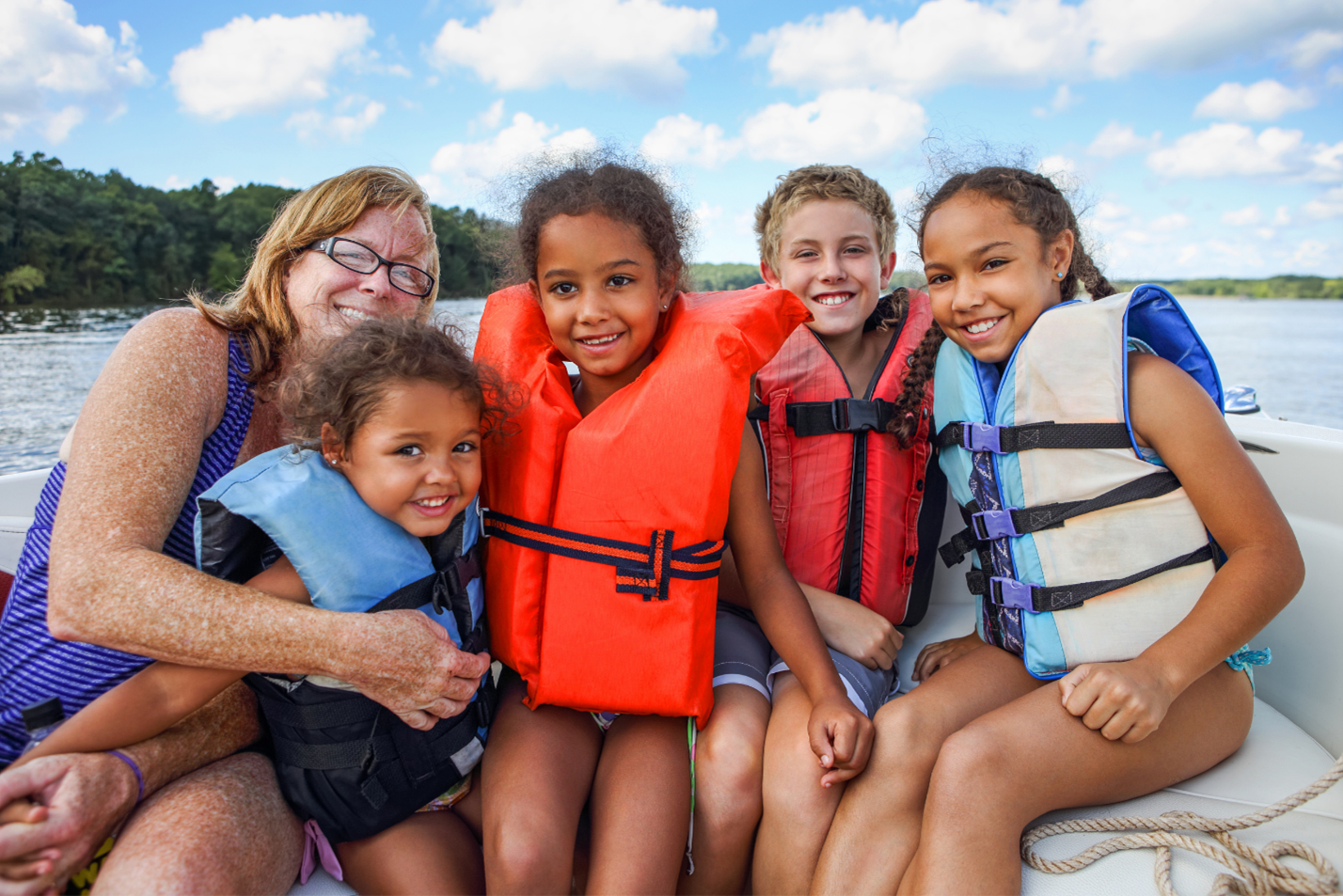 family in life vests